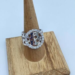Sterling Silver CZ Wide Band Art Deco Ring Size 10